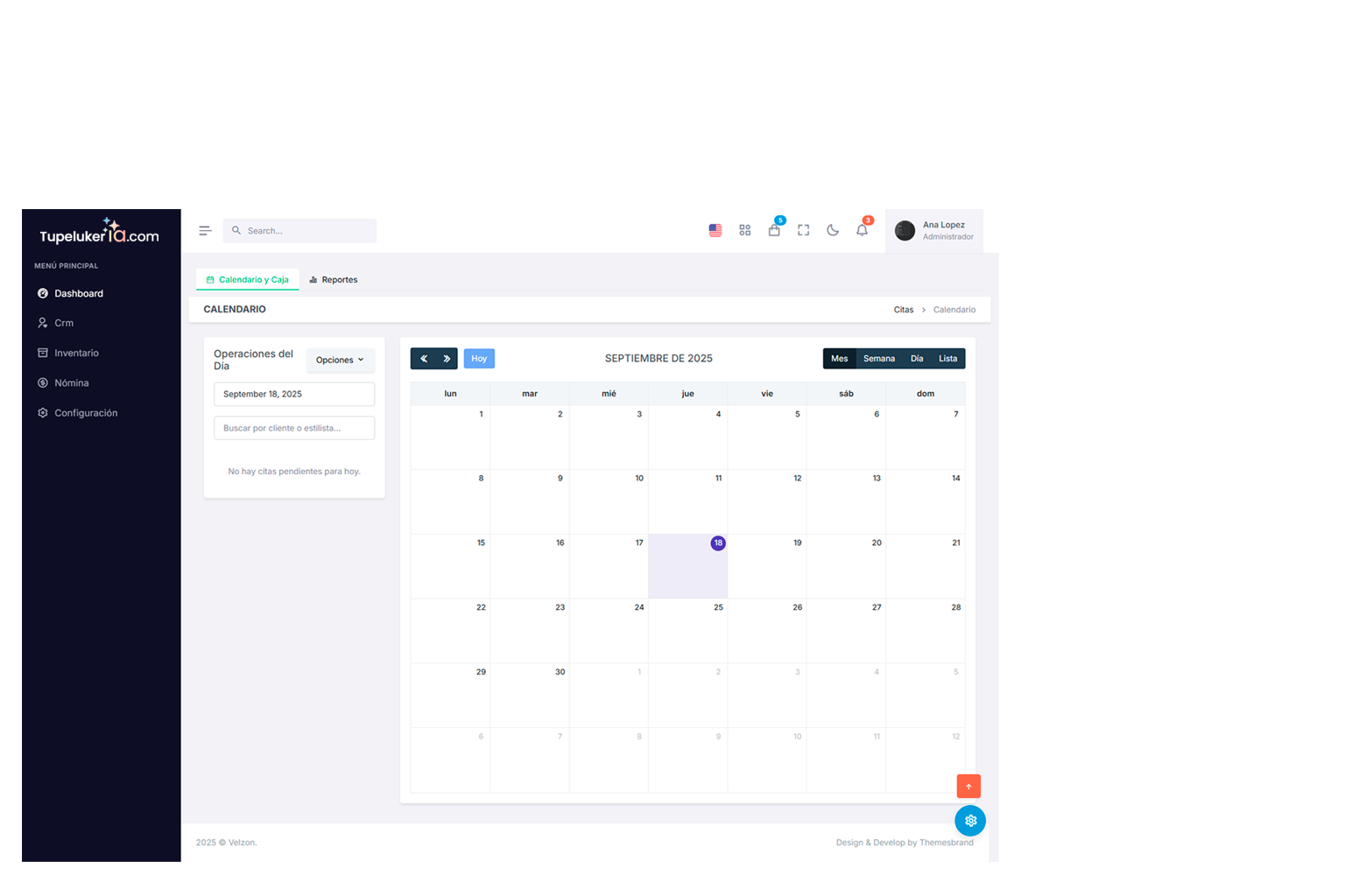 Dashboard de la app